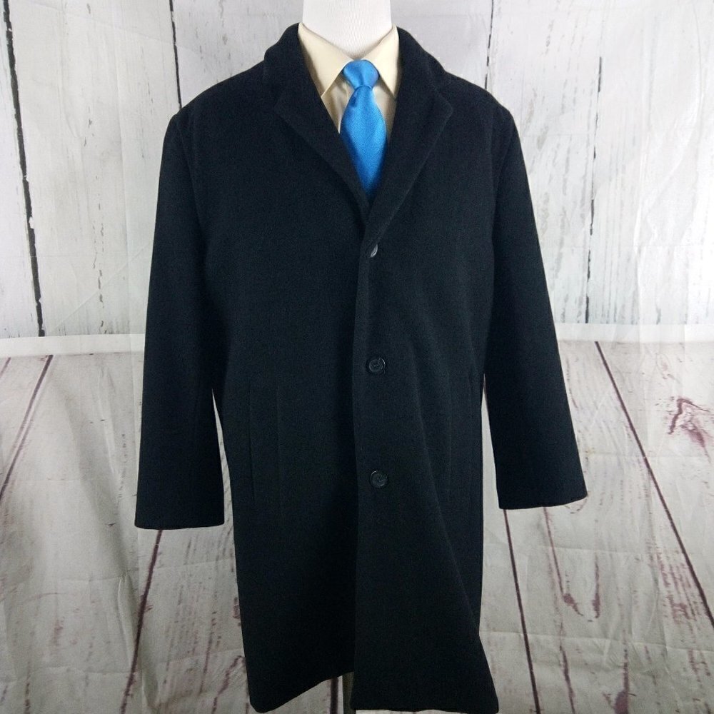 Covington Mens Size L Wool Blend Black 3/4 Long Winter Trench Coat Jacket